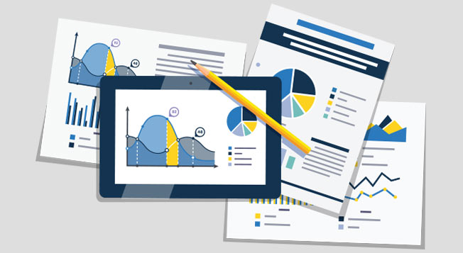 Vector Reports behind a tablet with a pencil the data