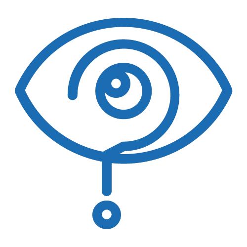 A vector icon of an eye and a question mark that depicts problem solving.