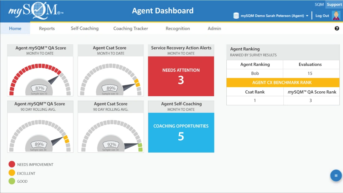 mySQM software agent dashboard screenshot