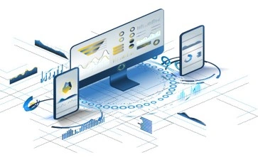 Vector image of a computer and mobile devices that depict a customized training environment