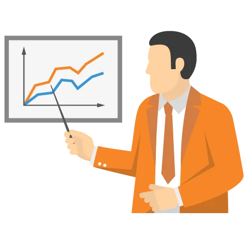 business man pointing to a graph chart