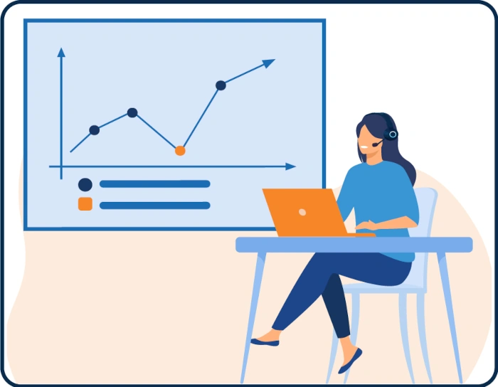 infographic of an agent at their desk with a graph displayed on the background