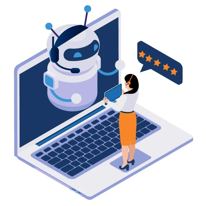 vector graphic of a robot learning from a human holding a screen