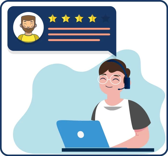 infographic depicting a call center agent and a satisfied customer