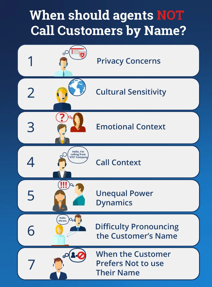 infographic list of when NOT to call customers by name