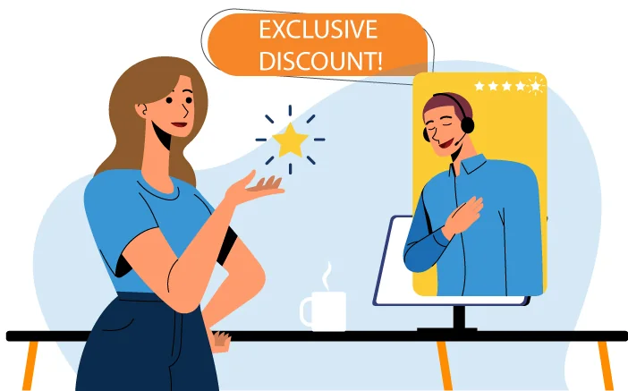 customer reciving exclusive discounts from a call center agent