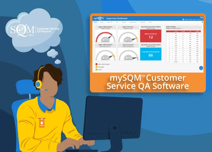a customer service agent using mySQM Customer Service QA software on their computer